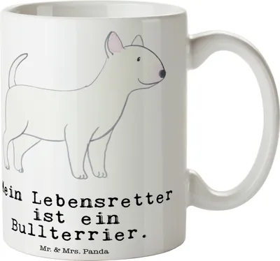 Produktbild von Mr. & Mrs. Panda Teetasse Bullterrier Lebensretter - Weiß - Geschenk, Kaffeepott, Kaffeetasse, Trinkbecher, Becher, Tasse