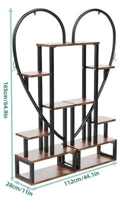 Image de Étagère à fleurs en forme de cœur, 6 niveaux, en bois et en métal, pour intérieur, dimensions : 112 x 28 x 165 cm, sans éclairage