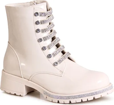 Produktbild von topschuhe24 2859 Damen Lack Stiefeletten Glitzer Worker Biker Boots , Farbe:Beige, Größe:36 EU
