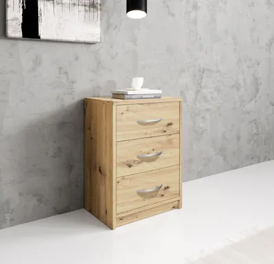Produktbild von Nachtkommode PEPE, 3 Schubladen, Artisan Eiche Holznachbildung, 39x54x28 cm