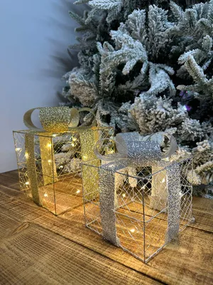 Produktbild von LED-Weihnachtsgeschenk 15cm mit Schleife Weihnachtsdeko Geschenkpäckchen, Farbe:gold