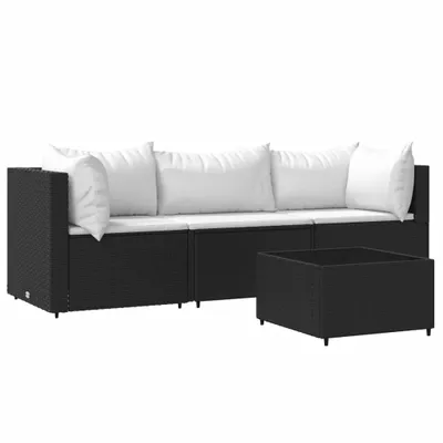 Produktbild von vidaXL 4-tlg. Garten-Lounge-Set mit Kissen Schwarz Poly Rattan