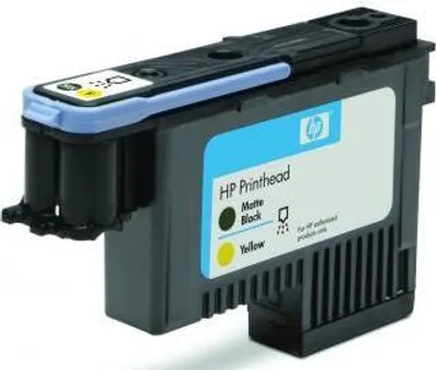 Obrázok produktu pre HP Matná čierna a žltá tlačová hlava 72 DesignJet, Rad tlačiarní HP DesignJet T610, rad tlačiarní T620, rad tlačiarní T770, rad tlačiarní..., Atramentový, Čierna, Žltá, C9384A, Singapúr, 28 mm