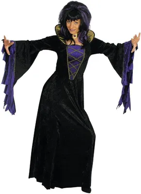 Produktbild von K31250635-36-38-A schwarz-lila Damen Hexenkleid Vampirkleid lang Gr.36-38