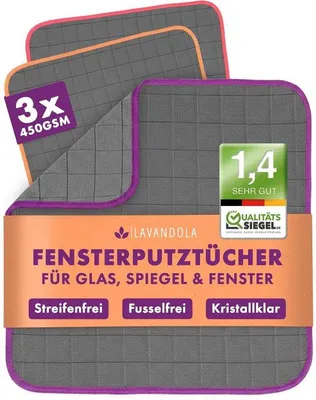 Productafbeelding van Set van 3 Microvezeldoeken voor Streepvrij Ramen - 30 x 30 cm