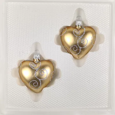 Produktbild von 2 tlg. Glas-Herzen Set in Classic Gold Silberne Ornamente