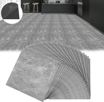 Obrázok produktu pre UISEBRT 27 kusov vinylových podláh 30 x 30 cm DIY samolepiace vodotesné PVC podlahy, 3D drevené podlahy, cca 2,5m² - dubový vzhľad sivá