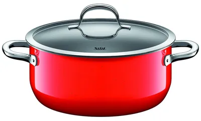 Produktbild von Silit Passion RED LOW Casserole 21.0129.7048 Kochtopf inkl. Deckel, emailliert, 24 cm Durchmesser, Induktionsherd-geeignet