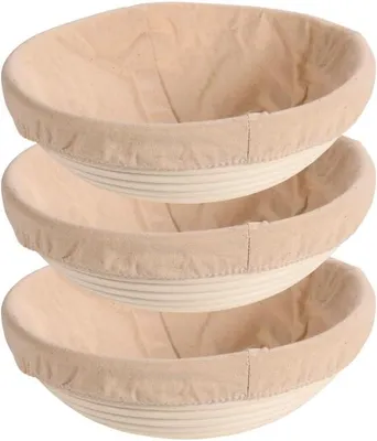 Produktbild von KESPER 19731 | 3 er Set Gärkorb-Brotkorb mit Textilfutter Rattan Ø 25 x H 8 cm
