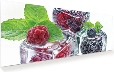 Produktbild von Glasbild 150x60cm in XXL für Wohnzimmer, Schlafzimmer Motiv Eiswürfel Beerenmix