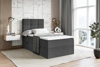 Produktbild von ALTDECOR Boxspringbett mit H4 Matratze und Topper - 90x200 cm - MARCE - Dunkelgrau Gewebe - Rechts Öffnung - Polsterbett mit Bettkasten und Lattenrost, Bett mit Stauraum