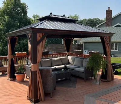 Produktbild von PURPLE LEAF Hardtop Pavillon 3x3.65m wasserdicht winterfest und stabil für den Garten,Bronze,mit Beleuchtung