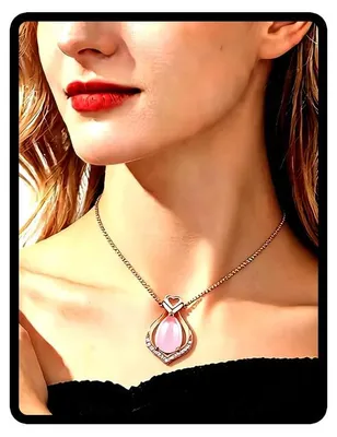 Imagen del producto de Collar con colgante de cuarzo rosa, piedra preciosa natural, forma de lágrima, unidad, para la sanación de los chakras