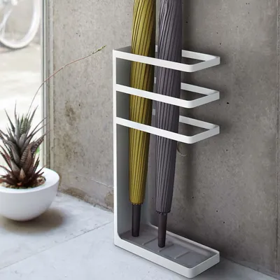 Image de Yamazaki Porte-parapluie blanc Métal étroit moderne peu encombrant 10x44x23cm "LAYER