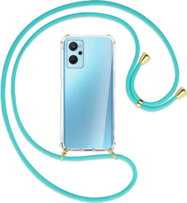 Produktbild von Handykette Backcover-Schutzhülle mit Band (Metall goldfarben) für Realme 9i - türkis