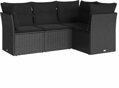 Produktbild von vidaXL 4-tlg. Garten-Sofagarnitur mit Kissen Schwarz Poly Rattan