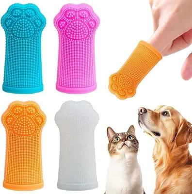 Produktbild von Famanu Set von 4 Silikon-Zahnbürsten für Haustiere – Bunte Fingerzahnbürsten – Wiederverwendbar und Praktisch