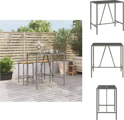 Obrázok produktu pre vidaXL Barový stôl so sklenenou doskou sivý 110x70x110 cm polyratan - Záhradné stoly
