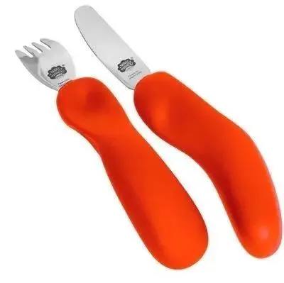 Immagine prodotto di Posate con impugnatura ergonomica arancione e rosso - Nana's Manners