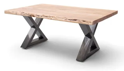Produktbild von Couchtisch Baumkantentisch Akazie-massiv X-Form rechteckig natur lackiert 110 cm