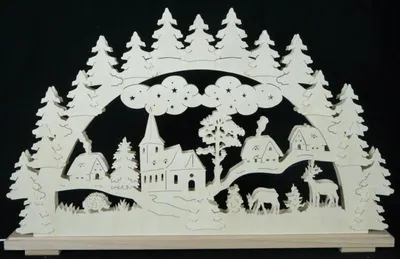 Produktbild von Schwibbogen mit Haus Kirche Waldtiere und Beleuchtung BxHxT 70x43x7cm NEU