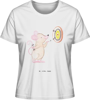 Produktbild von Mr. & Mrs. Panda Oberteil Damen Maus Dart spielen Größe L - Weiß - Geschenk, shirt, Darten, Darts, Turnier, Baumwoll T-Shirt, Basic