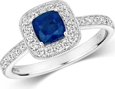 Produktbild von Raffinierter 18 Karat (750) Weißgold Cluster Damen - Diamant Ring 0.32 Karat mit Saphir, 49 (15.6); TRS2362RSJ