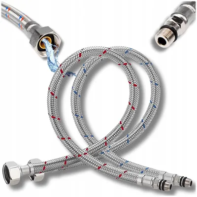Produktbild von OMNA | Küchenarmaturen Set - 2 Wassertuben M10 1/2 - 60 cm - Edelstahlgeflecht - für warmes und kaltes Wasser
