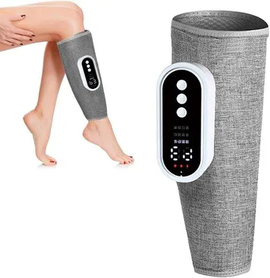 Image de Appareil de massage électrique pour les pieds, sans fil, avec trois réglages : intensité, chaleur au niveau des chevilles et massage par coussins d'air.