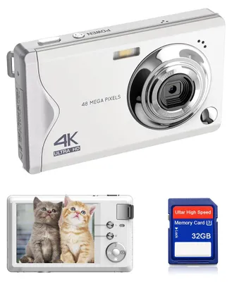 Produktbild von Fine Life Pro 48MP 1080P FHD Kompaktkamera 3,0" TFT-Farb-LCD-Display mit 32GB SD-Kart, 16-facher Digitalzoom für Teenager Erwachsene Anfänger, weiß