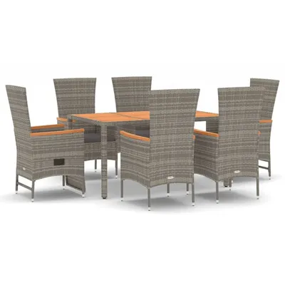 Produktbild von vidaXL 7-tlg. Garten-Essgruppe mit Kissen Grau Poly Rattan