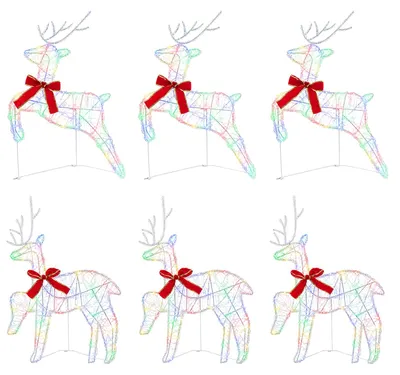 Imagen del producto de vidaXL, 6 ciervos navideños, 80 LEDs, multicolor, 43 x 19 x 65 cm