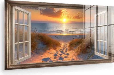 Produktbild von MuchoWow Glasbilder - Bilder auf Wandbild - Foto auf Glas Durchblick - Strand - Dünen - Sonnenuntergang 40x20 cm Wanddekoration aus Glas - Acrylglasbild - Acrylbilder - Modern - Wandgemälde auf Glas