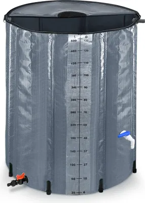 Produktbild von UISEBRT 500 Liter Faltbare Regentonne Regenwassertank Regenwassertonne mit Abflussventil und zusätzliche Skala für präzise Wasserstands, Anthrazit