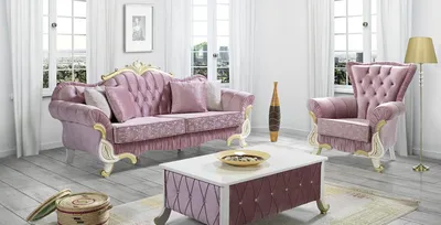 Produktbild von Casa Padrino Barock Wohnzimmer Set Rosa / Weiß / Gold - 2 Sofas & 2 Sessel & 1 Couchtisch - Wohnzimmer Möbel im Barockstil - Edle Barock Möbel