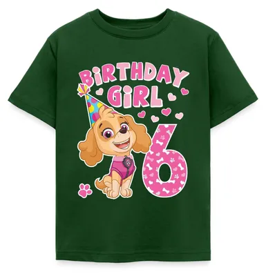 Produktbild von Spreadshirt Paw Patrol Geschenk 6 Jahre 6. Geburtstag Skye Kinder T-Shirt, 98/104 (3-4 Jahre), Forstgrün