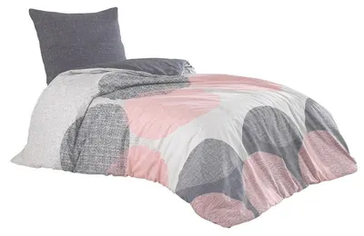 Produktbild von Bettwäsche 135x200 + 80x80 Baumwolle Renforce anthrazit rosa Kreise Wendefunktion