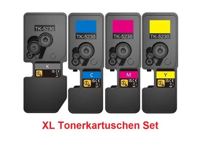 Image de Lot de cartouches de toner XL TK-5230 (noir, cyan, magenta, jaune) compatibles avec les modèles Kyocera ECOSYS M5521 cdn, M5521 cdw, P5021 cdn, P5021 cdw