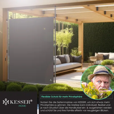 Produktbild von KESSER® Klemmmarkise Senkrechtmarkise außen Ausziehbar & Blickdicht | Vertikalmarkise mit Handkurbel ohne Bohren | Balkon-Sichtschutz & Windschutz für Garten & Terrasse Wasserfest