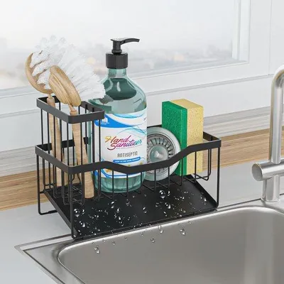 Produktbild von Famanu Schwammhalter mit Bürstenablage und Selbstablauf - organisierte Spüle und praktische Küchenaccessoires
