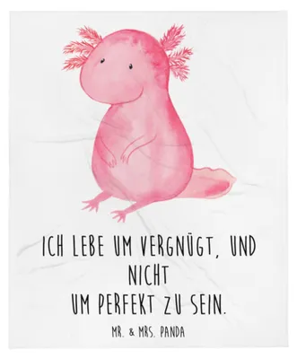Produktbild von Mr. & Mrs. Panda Tagesdecke Axolotl Niedlich - Weiß - Geschenk, Zufrieden, Freundin, Plaid, Lebensweisheit, Decke, Bettdecke, Kuscheldecke, Liebe, Weisheit, Sofadecke