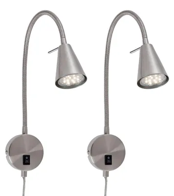 Image de BRILONER TUSA Lot de 2 lampes de lecture LED orientables bras flexibles 45 cm 4 W 400 lm 3000 K lumière blanc chaud avec interrupteur nickel mat lampes chevet chambre