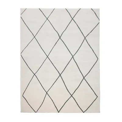 Produktbild von TT Home Wohnzimmer Teppich Mit Skandi Rauten Design Moderner Kurzflor, Hell In Weiß Größe 160 cm Rund
