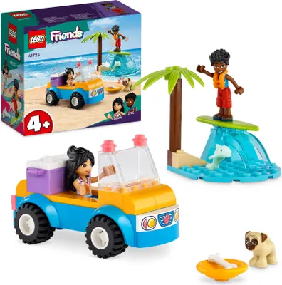 Produktbild von LEGO 41725 Friends Strandbuggy-Spaß Set mit Spielzeug-Auto, Surfbrett, Mini-Puppen sowie Delfin- und Hunde-Tierfiguren, Sommer-Spielset für Kinder, Mädchen und Jungen ab 4 Jahren