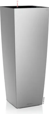 Produktbild von LECHUZA-Pflanzgefäß CUBICO Alto Premium 40 Silber Metallic | Pflanzgefäß mit Bewässerungssystem| Metallic-Oberfläche | 39,5 x 39,5 x 105 cm | 18238