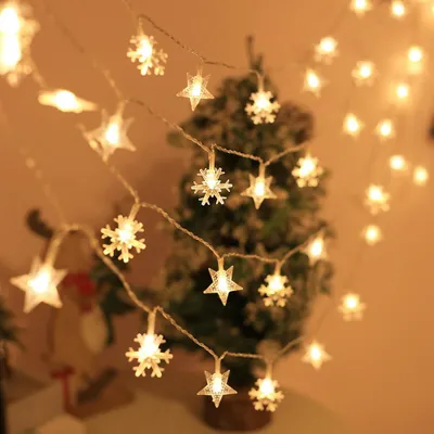 Produktbild von 3m LED Schneeflocke Stern Lichterkette Warmweiß Batteriebetrieben für Innen Party Weihnachten Hochzeit Deko
