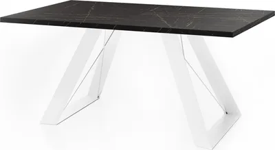 Produktbild von Esstisch Colter Weiß im Modernen Still, Rechteckig Tisch in Schwarzer Marmoroptik - Ausziehbar von 160 cm bis 260 cm, Pulverbeschichtete Weiße Metallbeine - 160 x 80 cm - Marmor Schwarz