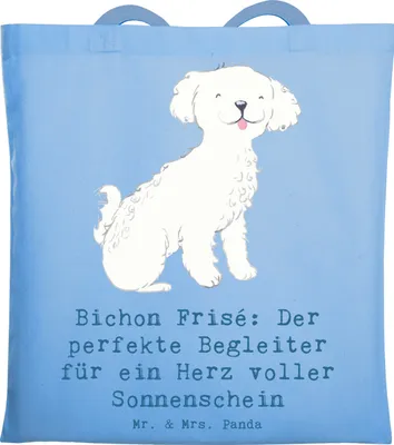 Produktbild von Mr. & Mrs. Panda Tote Bag Bichon Frisé Freude - Sky Blue - Geschenk, weiße Hunde, Shopping Tasche, Hunderassen, Hunderasse, Schultasche, Jutebeutel, Pflege, Zuneigung