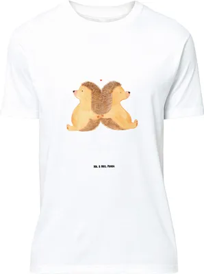Produktbild von Mr. & Mrs. Panda Größe M T-Shirt Igel händchenhaltend - Weiß - Geschenk, Hochzeit, Liebesbotschaft, Hand in Hand, Shirt, mit Spruch, Freundin, Herren, Love, Verknallt
