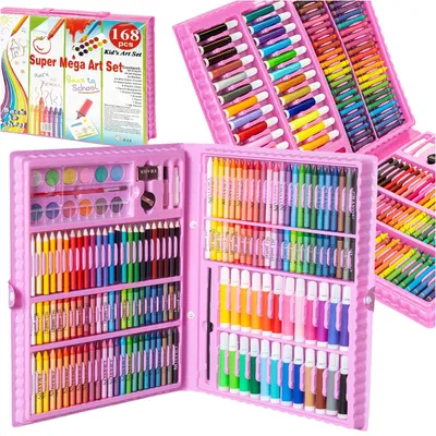 Produktbild von Kunstset 168-Teilig Zum Malen, Gross, Als Geschenk, Rosa Koffer